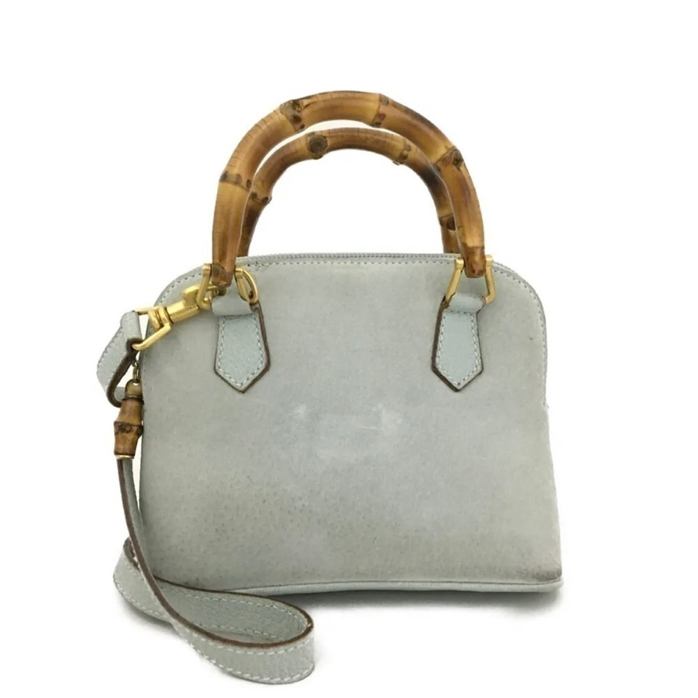 GUCCI Bamboo Handle Gray Suede Mini Hand bag/shoulder bag